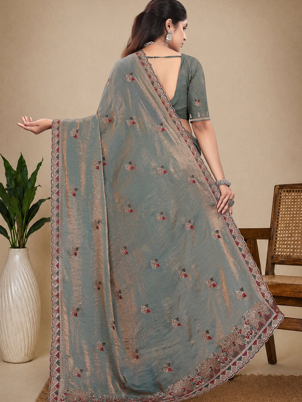 Metallic Silk Blend Embroidered Saree