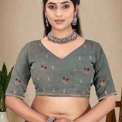 Metallic Silk Blend Embroidered Saree