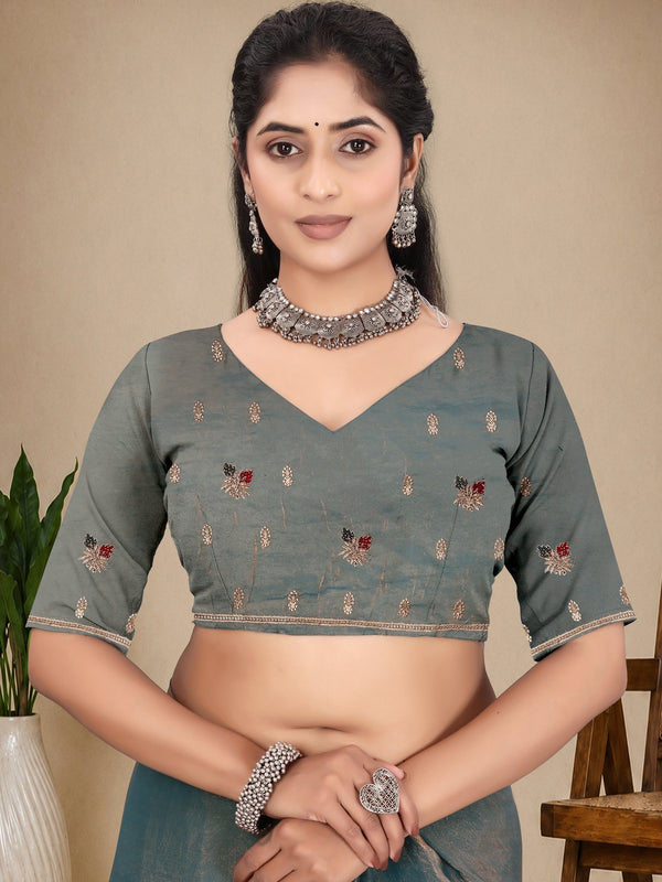 Metallic Silk Blend Embroidered Saree