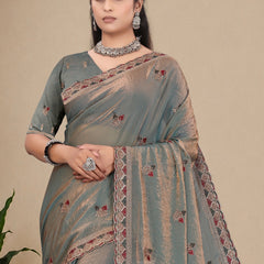 Metallic Silk Blend Embroidered Saree