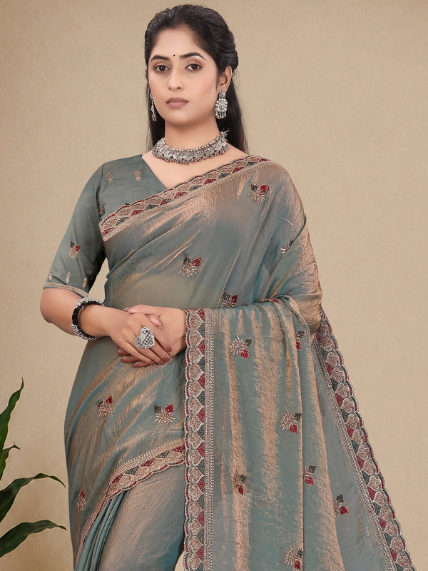 Metallic Silk Blend Embroidered Saree