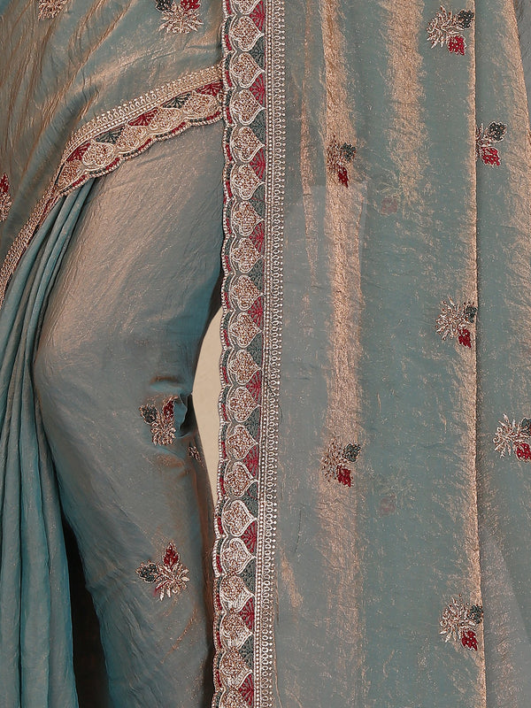 Metallic Silk Blend Embroidered Saree