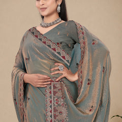 Metallic Silk Blend Embroidered Saree