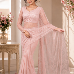 Tissus Net Embellished Beads Work Saree