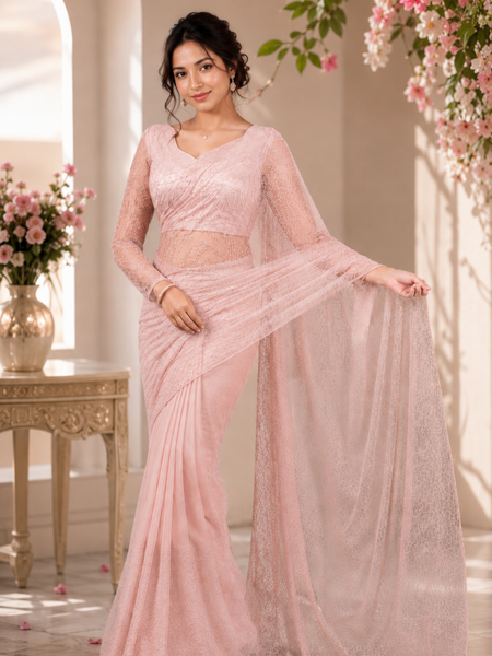 Tissus Net Embellished Beads Work Saree