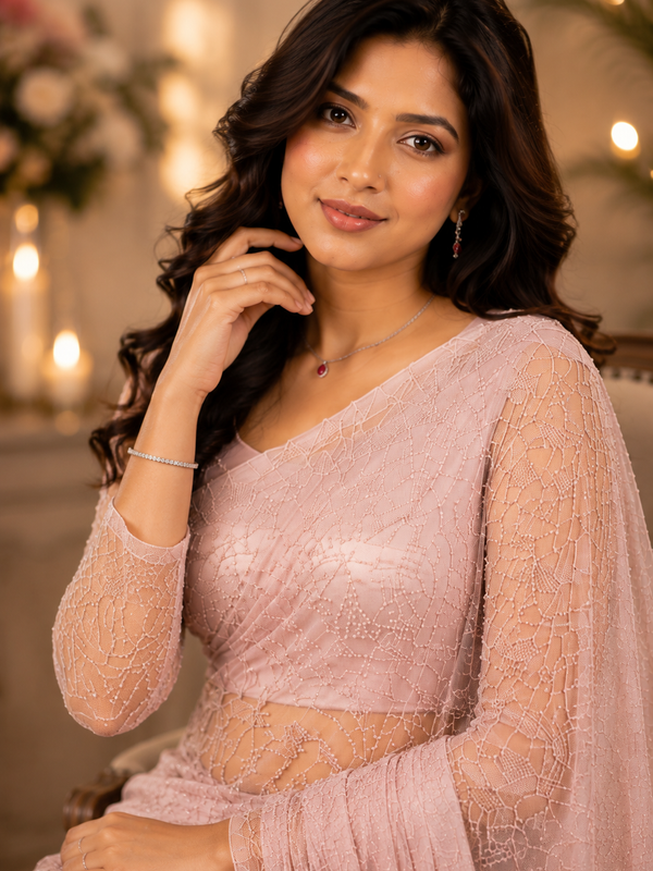 Tissus Net Embellished Beads Work Saree