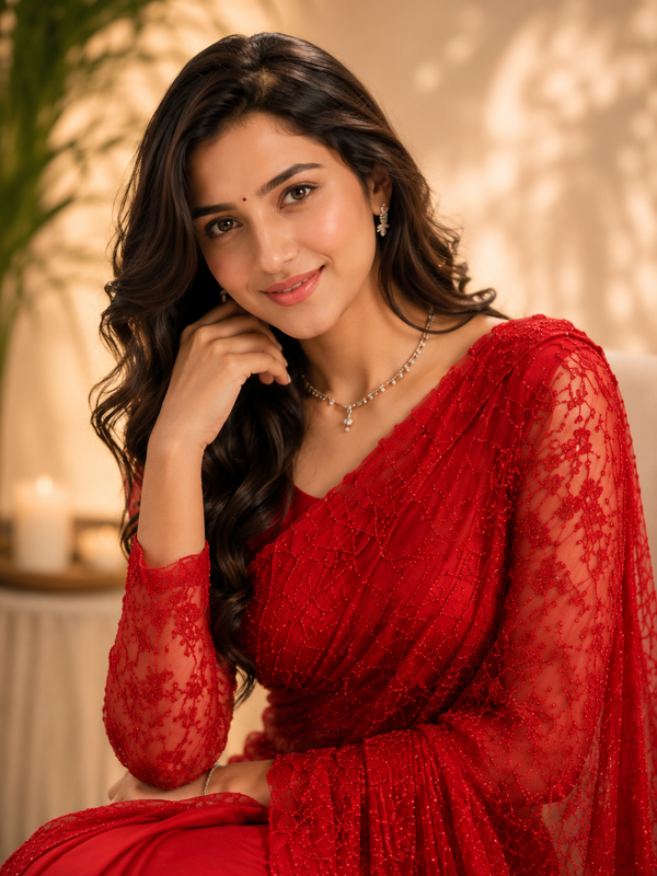 Tissus Net Embellished Beads Work Saree