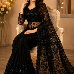 Tissus Net Embellished Beads Work Saree