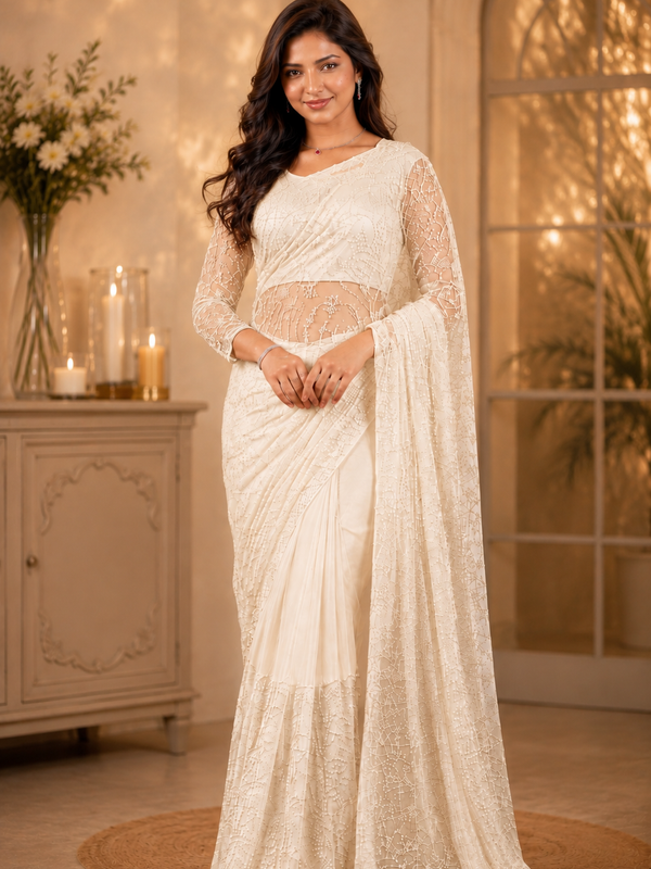 Tissus Net Embellished Beads Work Saree
