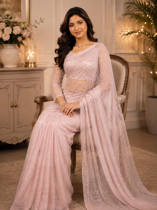 Tissus Net Embellished Beads Work Saree