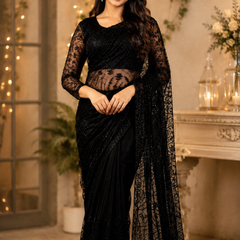 Tissus Net Embellished Beads Work Saree